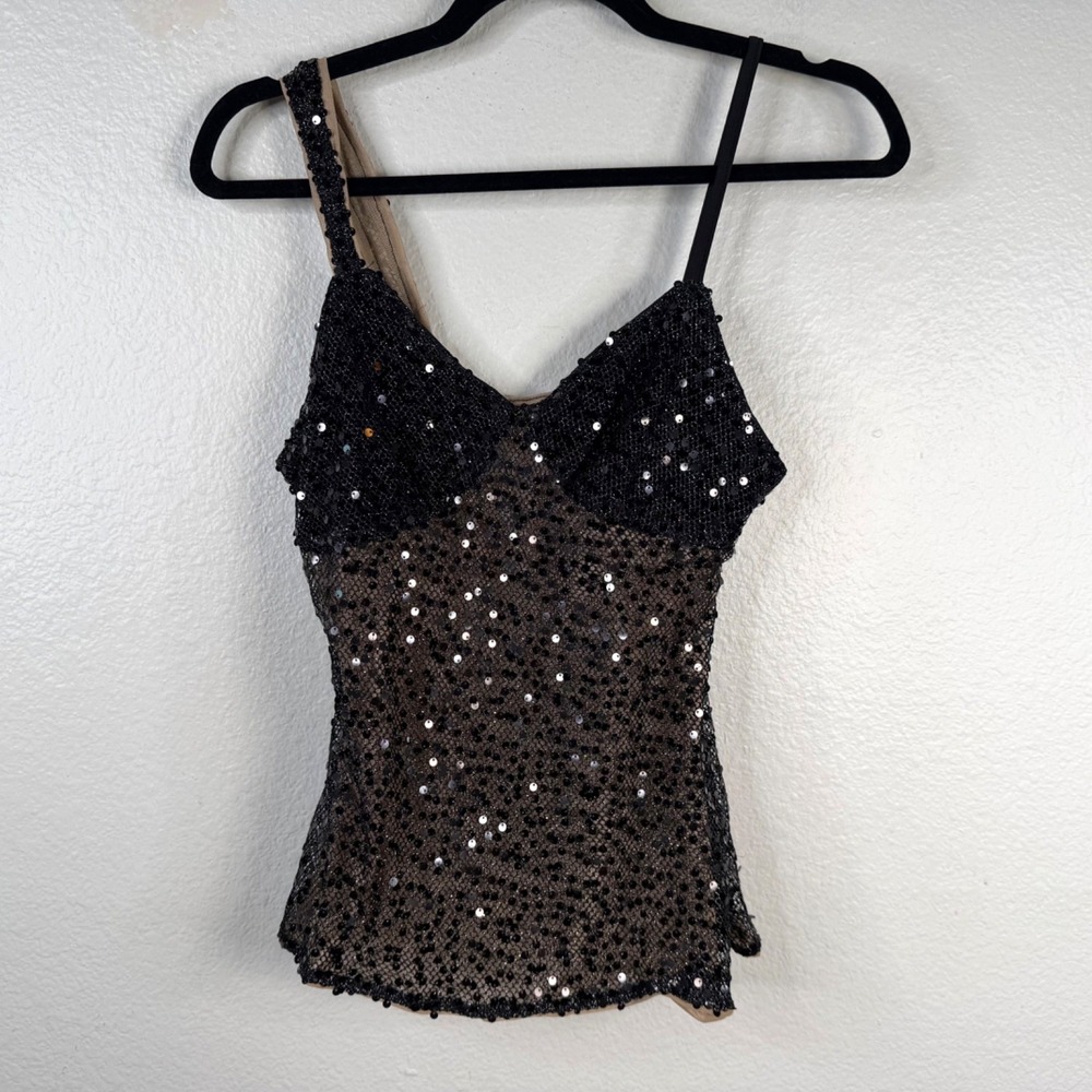 Y2K Semi Sheer Sequins Whimisgoth Fairy Grunge Coquette Festival Top Black Sz M
